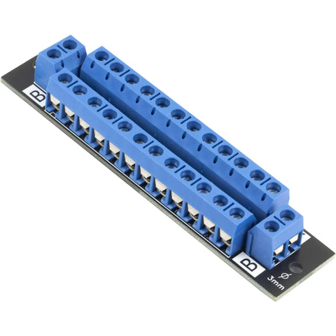2x12 Terminal Block Distribution Module Breakout Board For AC And DC Power, 15 Amp Screw Terminal, 5.0mm Pitch, Accepts 26 AWG To 12 AWG Wire, Black, Dual Pack, Expandable For DIY Electronics Projects, blue screw terminal board