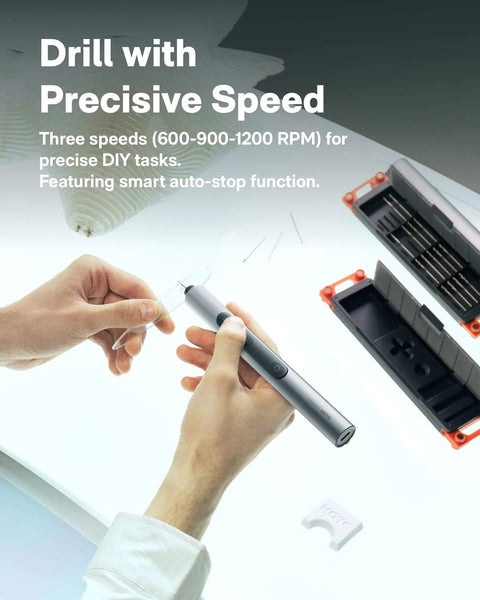 Person holding Cordless Electric Mini Drill Pen For Jewelry Making And PCB Crafting Dope Pro Grade 3 Speed Precision Hand Drill