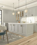 Modern kitchen with gray cabinets featuring 10 Pack 3 Inch Matte Black And Brass Cabinet Handles Drawer Pulls for Dresser And Kitchen Cabinets