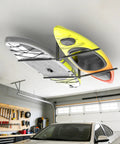 Ceiling Kayak Storage Rack For Garage Heavy Duty Overhead Kayak Hanger Holds Two Kayaks Snowboards Surfboards Paddleboards And SUPs