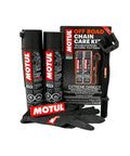 Off Road Motorcycle Chain Care Kit All In One Maintenance System With Chain Cleaner And Off Road Chain Lube Includes Chain Brush Gloves And Decal For Dirt Mud And Trail Riding box with products displayed