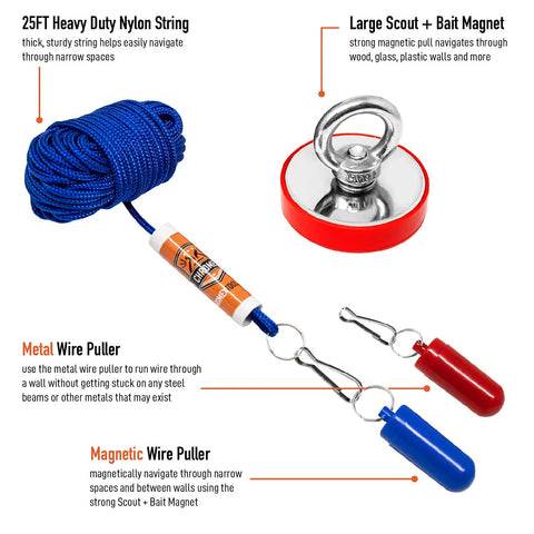 Magnetic Wire Pulling Kit With Changeable Metal And Magnetic Leaders For Easy Wall Wiring Through Insulation No Drilling Needed