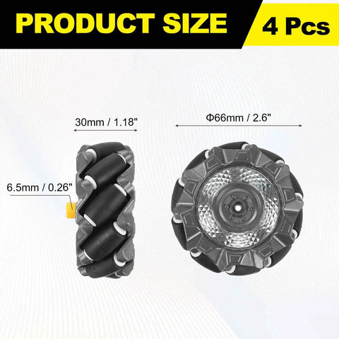 66mm Omnidirectional Mecanum Wheels Set With Hex Pins And Screws, ABS Rubber For Smart Robot Cars, DIY Models, Two Wheels