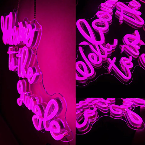Welcome To The Jungle Neon Sign Pink LED Word Neon Light USB Powered Letter Light for bedroom, nursery, 16.5 x 13 in details