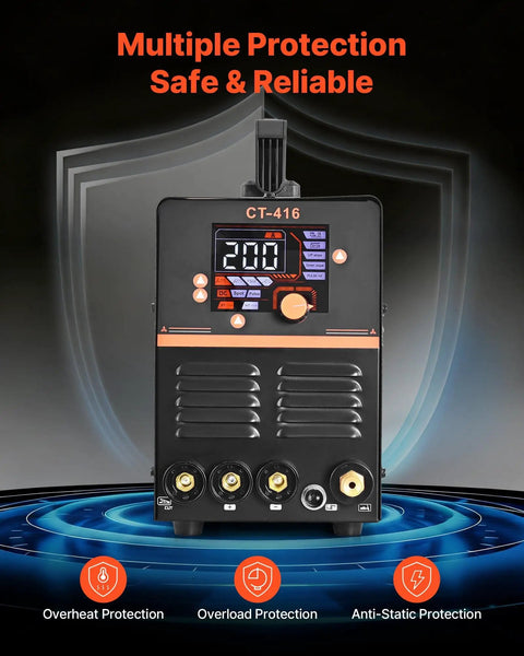Front view of CT-416 3 In 1 Plasma Cutter Welder Combo for home shop with overheat, overload, anti-static protection features