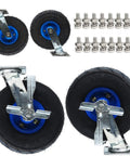 Heavy Duty Rubber Caster Wheels Set Of Four With Reliable Parking Brakes And True 360 Swivel Plates For Rolling Tool Boxes And Home Furniture. 8in diameter with steel plates.