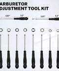 Carburetor Adjustment Tool Kit with multiple tools and varying lengths for precise adjustment of carburetors.