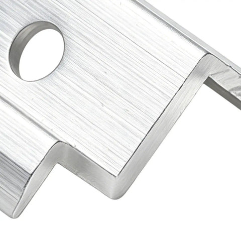Close-up of Heavy Top No Hassle Rustproof Aluminum Solar Panel Mount bracket with hole, showcasing tool-free installation features.