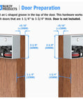 Concealed Sliding Barn Door Hardware Kit With Soft Close For 42 Inch Track installation guide showing door preparation dimensions.