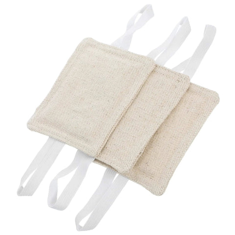 Beige tool-free door silencers with straps, part of a 9-piece set for quieter homes or classrooms, installed on knobs or latches.