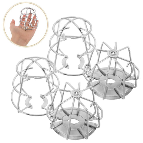 Set Of Four Stainless Steel Fire Sprinkler Cage Guards For Half Inch Heads Heavy Duty Anti Collision Shields shown in hand.