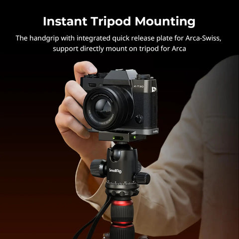 Dope Silicone L-Shape Handgrip for Fuji X-T30 Series Cameras with built-in Arca-Swiss quick release plate on tripod