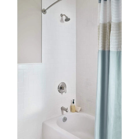 Bathroom with Colony Pro Tub And Shower Trim Kit With Cartridge 1.75 GPM Brushed Nickel Finish and ceramic pressure balance cartridge