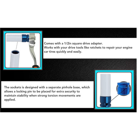Heavy Duty 21 Piece Lug Nut Key Kit With Wheel Lock Socket Adapter And Removal Tools For Automotive Service Crafted From Durable Cr Mo Alloy Steel Rust Proof And Wear Resistant Gear In Portable Hard Case For Easy Storage, 1/2in adapter