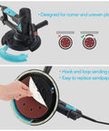 Powerful Drywall Sander With Vacuum Handheld 720W 7 Inch Sander showing detachable edge and sanding pad replacement