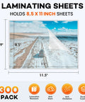 Hella Durable Thermal Laminating Pouches 300 Pack 3 Mil Full Letter Size 9 X 11 5 Inches Crystal Clear Glossy Finish on snowy road.