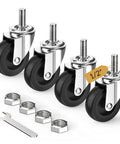 3 Inch No Brake Swivel Caster Wheels Four Pack With One Half Inch Thirteen UNC Threaded Stem One And One Half Inch Long Beefy Heavy