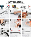 Installation steps for 16 Inch Shower Grab Bars For Bathroom Safety With Anti Slip Handles For Elderly Seniors Handicap And Pregnant Women, Rustproof Stainless Steel, Gray 2 Pack, Non Slip Grips For Wet Bathrooms.