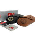 Black and brown eyewear cases with branded box and cleaning cloth