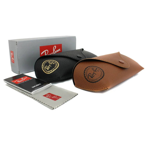 Black and brown eyewear cases with branded box and cleaning cloth