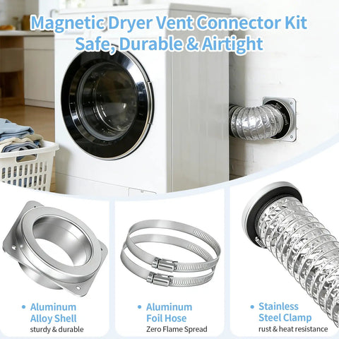 4 Inch Magnetic Dryer Vent Connector Kit with Flexible Hose and Strong Magnetic Seal for Quick Connect Universal Fit Dryer