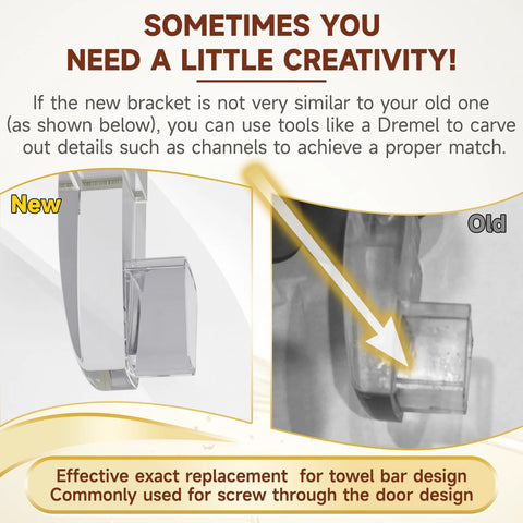 Clear Acrylic Shower Door Towel Bar Brackets For Framed Sliding Glass Doors Replacement For Basco And Alumax Towel Rods Nickel Finish Easy Install Durable Replacement Parts For Basco And Alumax Shower Door Hardware showing new and old bracket comparison