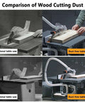 Comparison of wood cutting dust using Heavy Duty Bench Mounted Circular Saw Featuring Knockout Precision Crosscut Gauge Side Extension And Smart Dust Pickup.