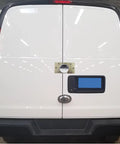Van rear doors secured with Heavy Duty Hidden Shackle Padlock For Trailers And Pucks Solid Steel Lock With Weatherproof Chrome Finish.
