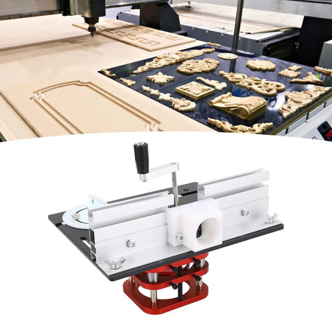 Dead Solid Manual Router Table Base With 51mm Lift Stroke for woodworking, red aluminum frame, precise height adjustment.