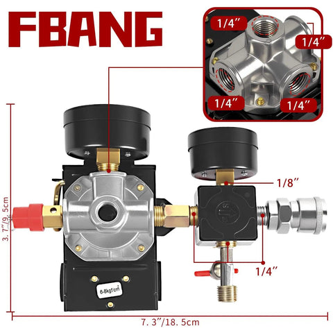 Air Compressor Pressure Switch Regulator Kit With 90 To 120 PSI Gauge And Fittings Set Plug And Play Durable Valve Assembly