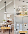 Total Glow Up Modern Crystal Pendant Lights For Kitchen Island In Sleek Black And Gold, showing dining room and kitchen island settings.