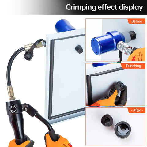 360 Degree Rotating Hydraulic Knockout Punch Kit Half Inch To 2 Inch Electrical Conduit Hole Cutter Set display with crimping effect