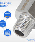 Close-up of Stainless Steel 316 Pipe Fitting Adapter One Quarter Inch Female To One Eighth Inch Male NPT For Air Water Fuel Lines