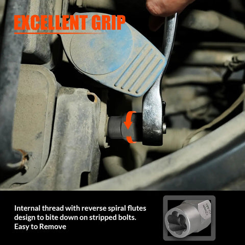 Using Heavy Duty 13-Piece Bolt Extractor Kit With Three Eighths Inch Adapter For Stripped Lug Nuts Rusted Bolts And Damaged Screws