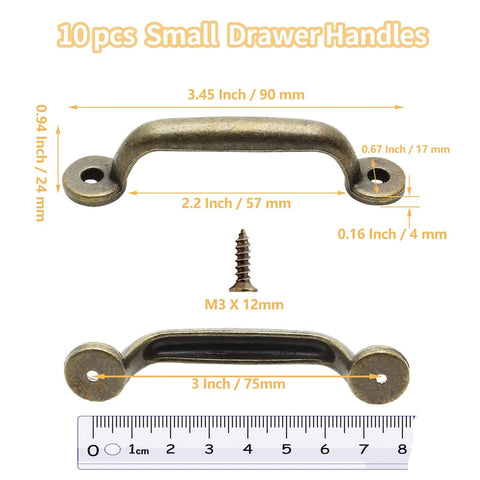 10 Pieces Zinc Alloy Vintage Pull Handles Set With Mounting Screws Small Antique Cupboard Drawer Pulls for Dresser Jewelry Box