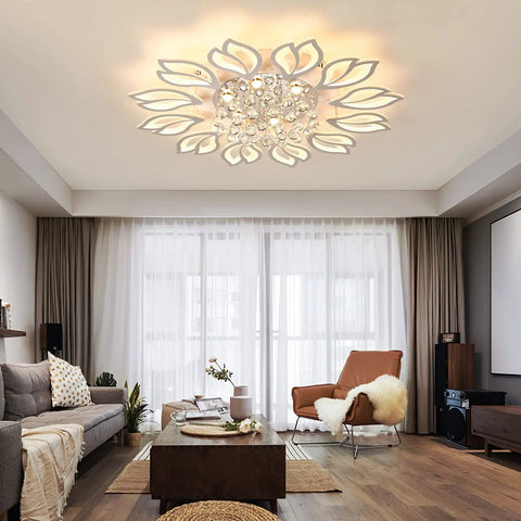 Led Flower Ceiling Light With Remote Dimmable Modern Flush Mount Chandelier, Acrylic Petal Ceiling Fixture For Kitchen Bedroom Dining Living Room, 70W 4200Lm, 3000K To 6500K Adjustable Brightness