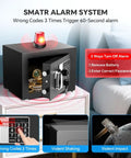 Tiny Home Safe With Electronic Keypad Lock For Cash Jewelry Passport Hidden Safe in black on a table, alarm system activated