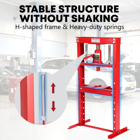 Heavy Duty 12 Ton Hydraulic H Frame Shop Press With Adjustable Work Table And Stamping Plates For Auto Repair