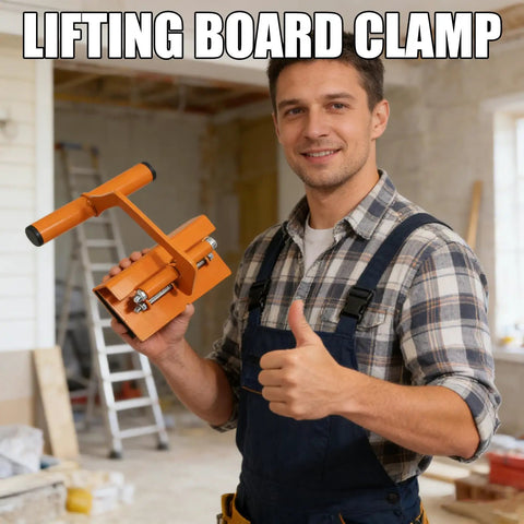Rock Solid Heavy Duty Lifter Tool For DIY Pros And Construction Crews Auto Adjusting Jaw Works From 11 Mm To 21 Mm Fits Any Slab Easy Grip Handle Handles Up To 330 Pounds No Sweat Needed held by a contractor.