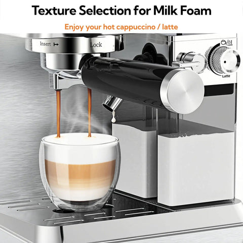 Kickstart Your Daily Grind With This Barista Quality Espresso Machine Featuring An Automatic Milk Frother And Rapid Heat Extraction Through Intuitive Touch Controls For Hella Smooth Lattes, showcasing latte preparation process.