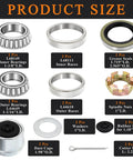 Two-set trailer bearing kit for 3500 lb boat trailer axles, includes inner/outer bearings, races, seals, nuts, dust caps