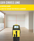 Laser cross line level guide with dual-axis tilt sensor for precise alignment in a bright room.