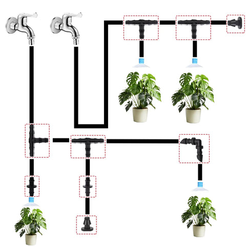 Pro Grade 220 Piece Barbed Irrigation Fittings Kit for quarter inch tubing diagram with elbows and tees for garden watering