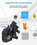 All Metal Extruder Gear Kit With DLC Coating And Perforated Lightweight Design For Creality 3D Printers, shown with filament options