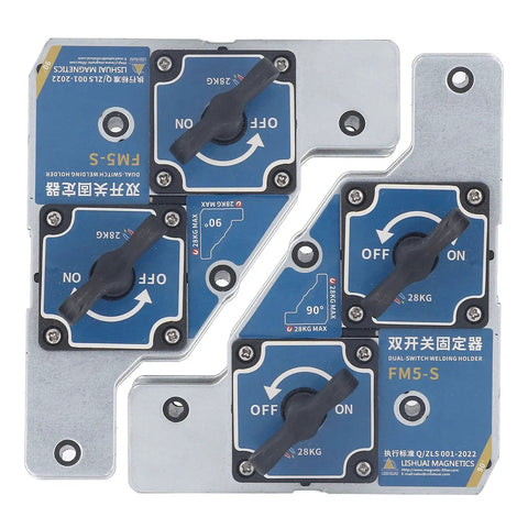 Heavy Duty Welding Magnetic Holder With Dual Switch Locks Holds 62 Lbs 90 Degree Clamps securely designed for precise steel plate positioning.