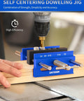 Pro-Grade 6.7 Inch Self Centering Dowel Jig Kit With Wide Capacity Doweling Jig And Drill Guide For Woodworking in use on wood