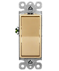 Gold 3 Way Decorator Paddle Light Switch DIY Friendly Single Pole Or Three Way, front view, 3 Wire, Grounding Screw