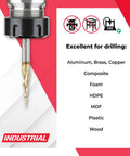 Front view of CNC Carving Ball Nose Router Bit With ZrN Coating For 2D And 3D Work, Pro Grade HSS High Speed Steel with material list.
