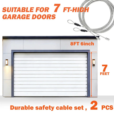 Heavy Duty Galvanized Steel Garage Door Cables 13 Ft 6 In 2 Pack For 7 Ft Doors Replacement Kit shown with wires and door