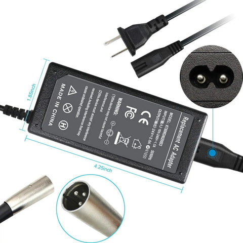 Plug And Play 24V 2A Electric Scooter Battery Charger Adapter Fast Wall Outlet Plug, compact design with power cord